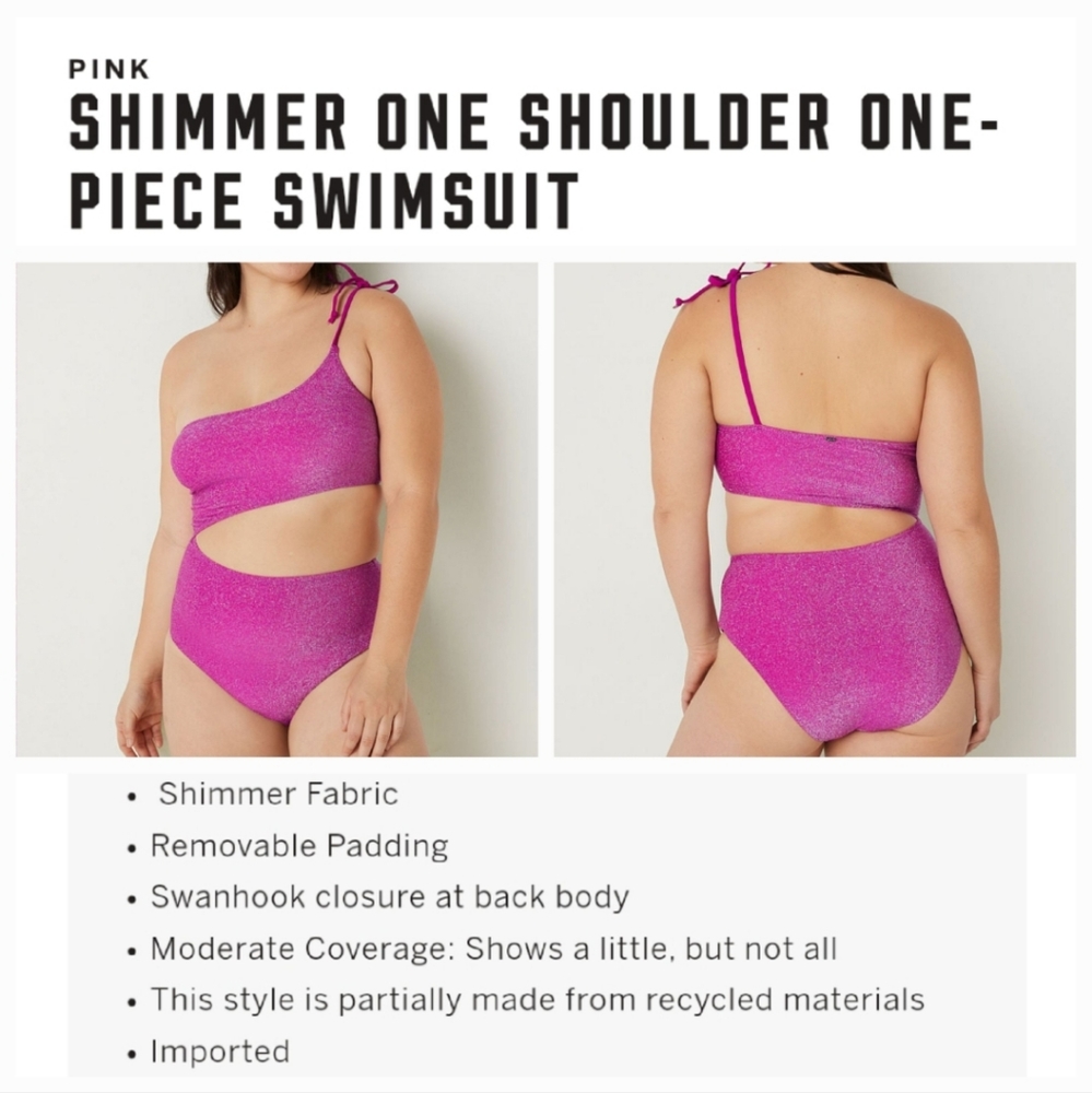 Victoria's secret pink shimmer one shoulder cutout one-piece swimsuit XXL